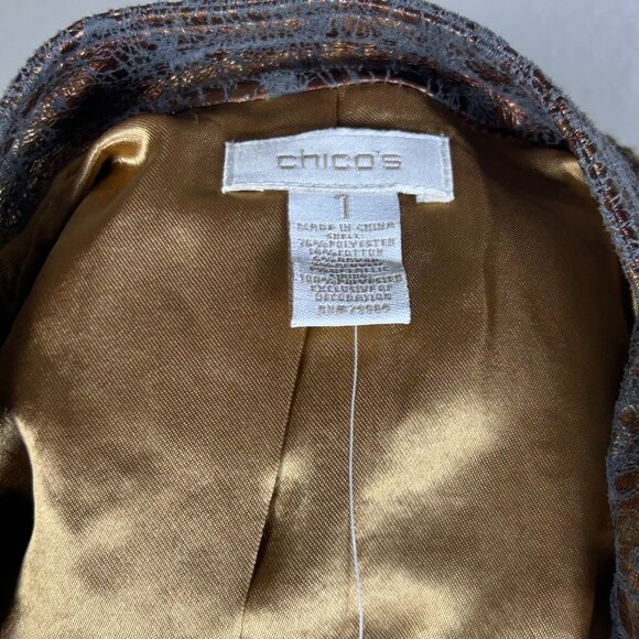 NEW CHICOS Women's Metallic Gold Brown Lined Zip Jacket Small - Picture 4 of 5